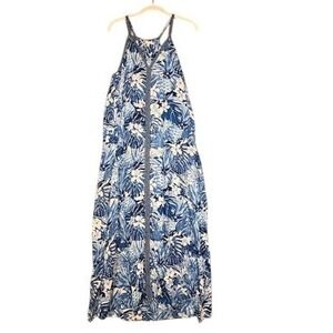 America & Beyond Blue Tropical Pineapple Floral Halter Maxi Dress Womens XL